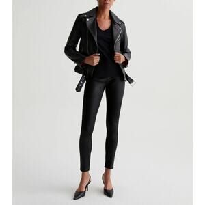 AG Adriano Goldschmied The Farrah Skinny Ankle Jeans 27 Leatherette Super Black